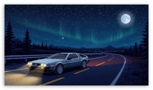 Nighttime Mountain Road Aurora Borealis Northern Lights UltraHD Wallpaper for UHD 16:9 ; HD 16:9 ;