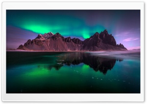 Northern Lights, Beach, Reflection, Dark 4K UHD Wallpaper for Widescreen and UltraWide Desktop, UltraHD TV, Smartphone, Tablet