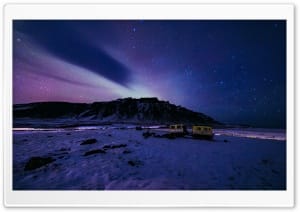 Northern Lights, Mountain Landscape, Winter 4K UHD Wallpaper for Widescreen and UltraWide Desktop, UltraHD TV, Smartphone, Tablet