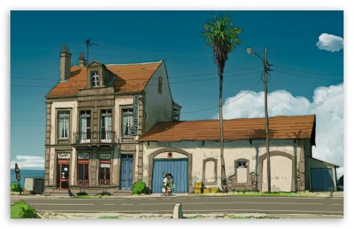 Nostalgic Seaside Town Illustration UltraHD Wallpaper for UHD 16:9 ; HD 16:9 ; UltraWide 21:9 24:10 ; Widescreen 16:10 ; Tablet 1:1 ;