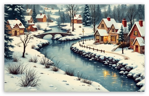 Nostalgic Winter Landscape with Snow Covered Houses UltraHD Wallpaper for UHD 16:9 ; HD 16:9 ; UltraWide 21:9 24:10 32:9 32:10 ; Widescreen 16:10 5:3 ; Fullscreen 4:3 5:4 3:2 ; Tablet 1:1 ; Mobile 9:16 9:19.5 9:20 10:16 2:3 3:5 3:4 ; Dual 16:10 5:3 16:9 4:3 5:4 3:2 ;