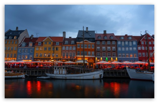 Nyhavn Copenhagen Harbor at Dusk UltraHD Wallpaper for UHD 16:9 ; HD 16:9 ; UltraWide 21:9 24:10 ; Widescreen 16:10 ; Fullscreen 3:2 ; Tablet 1:1 ;