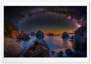 Ocean At Night, Beach, Milky Way, Starry Night, Peaceful Night 4K UHD Wallpaper for Widescreen and UltraWide Desktop, UltraHD TV, Smartphone, Tablet