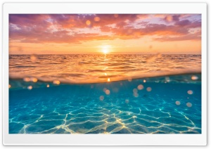 Ocean Underwater Split View at Sunrise 4K UHD Wallpaper for Widescreen and UltraWide Desktop, UltraHD TV, Smartphone, Tablet