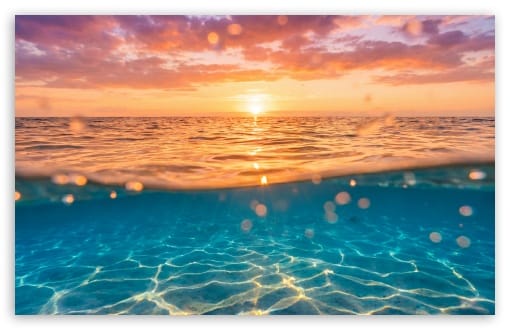 Ocean Underwater Split View at Sunrise UltraHD Wallpaper for UHD 16:9 ; HD 16:9 ; UltraWide 21:9 24:10 32:9 32:10 ; Widescreen 16:10 ; Tablet 1:1 ; Mobile 9:16 9:19.5 9:20 9:21 9:22 ; Dual 16:10 16:9 ;