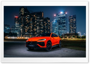 Orange Lamborghini Urus SUV, City, Night Ultra HD Wallpaper for 4K UHD Widescreen Desktop, Lockscreen, Screensaver, TV, Tablet, Smartphone