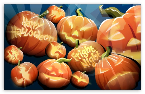 Orange Pumpkins Happy Halloween Night UltraHD Wallpaper for 8K UHD TV 16:9 Ultra High Definition 2160p 1440p 1080p 900p 720p ; Widescreen 16:10 5:3 WHXGA WQXGA WUXGA WXGA WGA ; Fullscreen 3:2 DVGA HVGA HQVGA ( Apple PowerBook G4 iPhone 4 3G 3GS iPod Touch ) ;