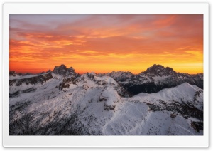 Orange Skies Above the Snowy Mountain Range 4K UHD Wallpaper for Widescreen and UltraWide Desktop, UltraHD TV, Smartphone, Tablet
