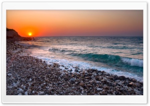 Orange Sunset Light And Blue Wave Ultra HD Wallpaper for 4K UHD Widescreen desktop, tablet & smartphone