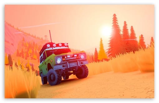 Over the Hill Video Game Sunset Trail Drive UltraHD Wallpaper for UHD 16:9 ; HD 16:9 ; UltraWide 21:9 24:10 32:9 32:10 ; Widescreen 16:10 ; Tablet 1:1 ; Mobile 9:16 ; Dual 16:10 16:9 ;