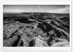 Overlook, Dead Horse Point, Utah, Canyonlands, Scenic View, Black and White 4K UHD Wallpaper for Widescreen and UltraWide Desktop, UltraHD TV, Smartphone, Tablet