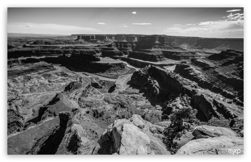 Overlook, Dead Horse Point, Utah, Canyonlands, Scenic View, Black and White UltraHD Wallpaper for UHD 16:9 ; HD 16:9 ; Widescreen 16:10 5:3 ; Fullscreen 4:3 5:4 3:2 ;