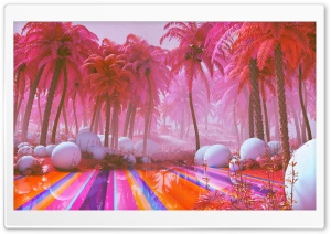 Palm Trees, Spheres, Dreamlike, Unreal, Digital Art 4K UHD Wallpaper for Widescreen and UltraWide Desktop, UltraHD TV, Smartphone, Tablet