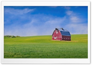 Palouse Red Barn in a Field 4K UHD Wallpaper for Widescreen and UltraWide Desktop, UltraHD TV, Smartphone, Tablet
