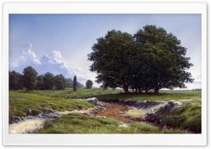 Picturesque Landscape, Trees, Creek, Pathway, Drawing 4K UHD Wallpaper for Widescreen and UltraWide Desktop, UltraHD TV, Smartphone, Tablet