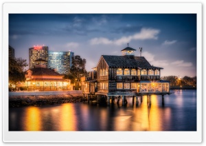 Pier Cafe at Dusk Ultra HD Wallpaper for 4K UHD Widescreen desktop, tablet & smartphone
