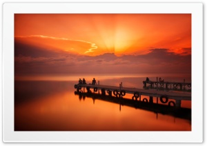 Pier, Mooring, Evening, Sunset, Clouds, Glow, People, Sea Ultra HD Wallpaper for 4K UHD Widescreen desktop, tablet & smartphone