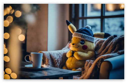 Pikachu Cozy Christmas UltraHD Wallpaper for UHD 16:9 ; HD 16:9 ; UltraWide 21:9 24:10 ; Widescreen 16:10 5:3 ; Fullscreen 4:3 5:4 3:2 ;