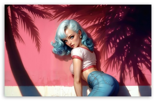 Pin up Girl with Blue Hair UltraHD Wallpaper for UHD 16:9 ; HD 16:9 ; UltraWide 21:9 24:10 32:9 32:10 ; Widescreen 16:10 5:3 ; Fullscreen 4:3 5:4 3:2 ; Tablet 1:1 ; Mobile 9:16 9:19.5 9:20 10:16 2:3 3:5 3:4 ; Dual 16:10 5:3 16:9 4:3 5:4 3:2 ;