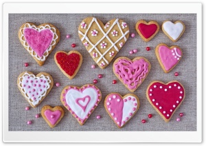 Pink Color Heart Shaped Cookies 4K UHD Wallpaper for Widescreen and UltraWide Desktop, UltraHD TV, Smartphone, Tablet