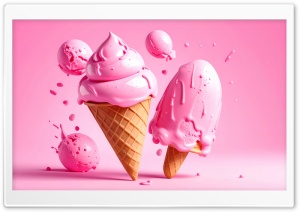 Pink Ice Cream Cone, Ice Cream Bar, Aesthetic 4K UHD Wallpaper for Widescreen and UltraWide Desktop, UltraHD TV, Smartphone, Tablet