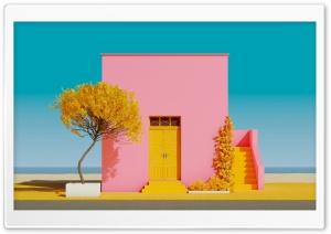 Pink Minimalist House Aesthetic 4K UHD Wallpaper for Widescreen and UltraWide Desktop, UltraHD TV, Smartphone, Tablet