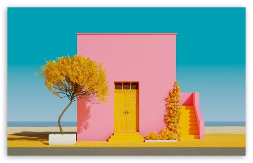Pink Minimalist House Aesthetic UltraHD Wallpaper for UHD 16:9 ; HD 16:9 ; UltraWide 21:9 24:10 ; Widescreen 16:10 ; Tablet 1:1 ;