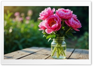 Pink Peonies in a Vase Outdoor 4K UHD Wallpaper for Widescreen and UltraWide Desktop, UltraHD TV, Smartphone, Tablet
