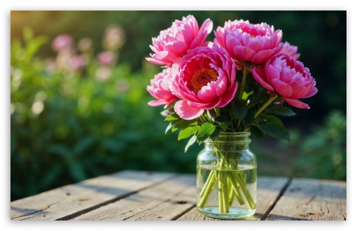 Pink Peonies in a Vase Outdoor UltraHD Wallpaper for UHD 16:9 ; HD 16:9 ; UltraWide 21:9 24:10 32:9 32:10 ; Widescreen 16:10 5:3 ; Fullscreen 4:3 5:4 3:2 ; Tablet 1:1 ; Mobile 9:16 9:19.5 9:20 9:21 9:22 10:16 2:3 3:5 3:4 ; Dual 16:10 5:3 16:9 4:3 5:4 3:2 ;