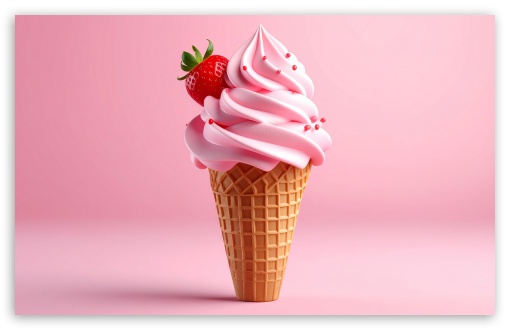 Pink Strawberry Ice Cream Cone, Summer UltraHD Wallpaper for UHD 16:9 ; HD 16:9 ; UltraWide 21:9 24:10 ; Widescreen 16:10 5:3 ; Fullscreen 4:3 5:4 3:2 ; Tablet 1:1 ; Mobile 9:16 9:19.5 9:20 10:16 2:3 3:5 3:4 ; Dual 4:3 5:4 ;