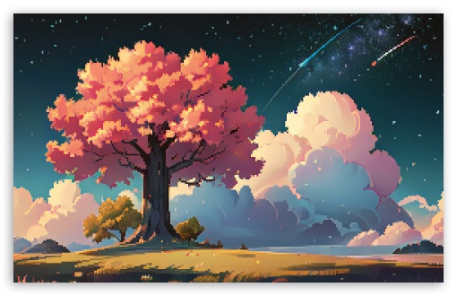 Pink Tree Pixel Landscape Art UltraHD Wallpaper for UHD 16:9 ; HD 16:9 ; UltraWide 21:9 24:10 ; Widescreen 16:10 5:3 ; Fullscreen 4:3 5:4 3:2 ; Tablet 1:1 ;