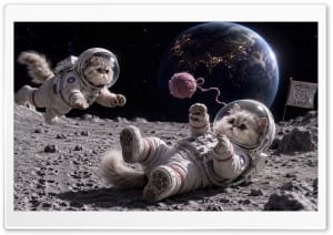 Playful Astronaut Cats 4K UHD Wallpaper for Widescreen and UltraWide Desktop, UltraHD TV, Smartphone, Tablet
