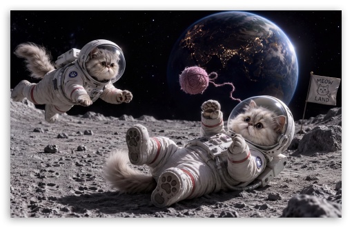 Playful Astronaut Cats UltraHD Wallpaper for UHD 16:9 ; HD 16:9 ; UltraWide 21:9 24:10 ; Widescreen 16:10 ; Tablet 1:1 ;