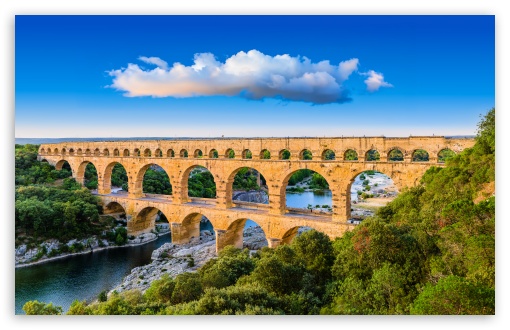 Pont du Gard France Landmark UltraHD Wallpaper for UHD 16:9 ; HD 16:9 ; UltraWide 21:9 24:10 32:9 32:10 ; Widescreen 16:10 ; Tablet 1:1 ; Mobile 9:16 ; Dual 16:10 16:9 ;