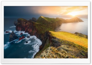 Ponta de Sao Lourenco, Island, Madeira, Portugal, Sunshine, Sunglow, Cliffs, Europe, Atlantic Ocean 4K UHD Wallpaper for Widescreen and UltraWide Desktop, UltraHD TV, Smartphone, Tablet