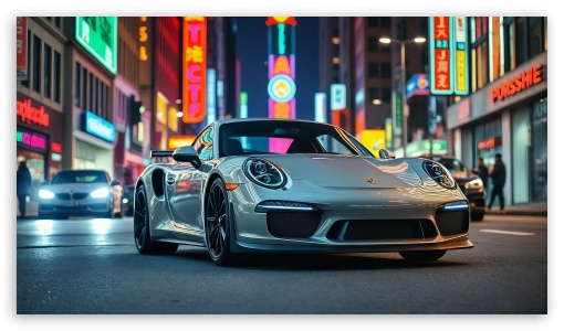 Porsche 911 in the City Digital Art Illustration UltraHD Wallpaper for UHD 16:9 ; HD 16:9 ;