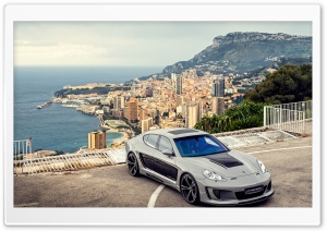 Porsche Panamera Overlooking Coastal Cityscape 4K UHD Wallpaper for Widescreen and UltraWide Desktop, UltraHD TV, Smartphone, Tablet