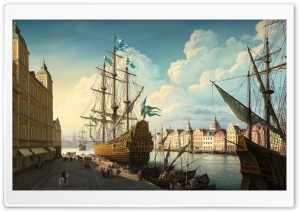 Port Painting Ultra HD Wallpaper for 4K UHD Widescreen desktop, tablet & smartphone
