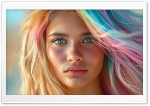 Portrait of a Blonde Girl with Colored Strands and Blue Eyes Ultra HD Wallpaper for 4K UHD Widescreen Desktop, Lockscreen, Screensaver, TV, Tablet, Smartphone