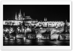 Prague at Night Black and White Ultra HD Wallpaper for 4K UHD Widescreen desktop, tablet & smartphone
