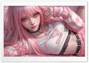 Pretty Anime Girl with Pink Long Hair 4K UHD Wallpaper for Widescreen and UltraWide Desktop, UltraHD TV, Smartphone, Tablet