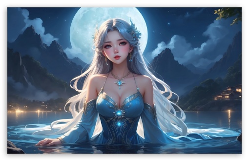 Princess, Fantasy, Full Moon, Water, Artwork UltraHD Wallpaper for UHD 16:9 ; HD 16:9 ; UltraWide 21:9 24:10 32:9 32:10 ; Widescreen 16:10 5:3 ; Fullscreen 4:3 5:4 3:2 ; Tablet 1:1 ; Mobile 9:16 9:19.5 9:20 10:16 2:3 3:5 3:4 ; Dual 16:10 5:3 16:9 4:3 5:4 3:2 ;