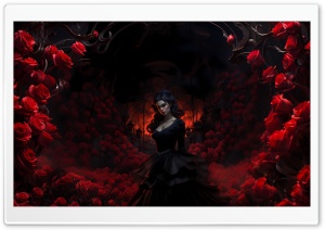 Princess in Black Dress Surrounded by Red Roses Artwork Ultra HD Wallpaper for 4K UHD Widescreen desktop, tablet & smartphone
