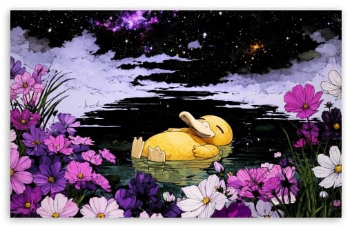 Psyduck Floating on Water, Cozy Pokemon Lofi Aesthetic UltraHD Wallpaper for UHD 16:9 ; HD 16:9 ; UltraWide 21:9 24:10 32:9 32:10 ; Widescreen 16:10 ; Tablet 1:1 ; Mobile 9:16 ; Dual 16:10 16:9 ;