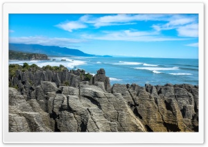 Punakaiki Pancake Rocks Landscape, Limestone Formations Ultra HD Wallpaper for 4K UHD Widescreen desktop, tablet & smartphone