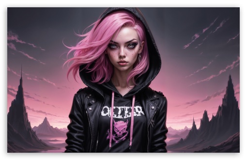 Punk Girl with Pink Hair in Black Art UltraHD Wallpaper for UHD 16:9 ; HD 16:9 ; UltraWide 21:9 24:10 32:9 32:10 ; Widescreen 16:10 5:3 ; Fullscreen 4:3 5:4 3:2 ; Tablet 1:1 ; Mobile 9:16 9:19.5 9:20 9:21 9:22 10:16 2:3 3:5 3:4 ; Dual 16:10 5:3 16:9 4:3 5:4 3:2 ;