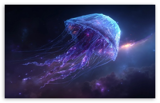 Purple Glowing Neon Jellyfish UltraHD Wallpaper for Widescreen 16:10 ;