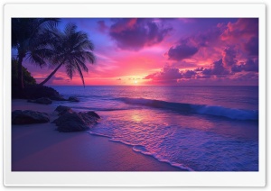 Purple Tropical Sunset Beach Ultra HD Wallpaper for 4K UHD Widescreen Desktop, Lockscreen, Screensaver, TV, Tablet, Smartphone