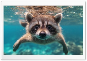 Raccoon Swimming Ultra HD Wallpaper for 4K UHD Widescreen Desktop, Lockscreen, Screensaver, TV, Tablet, Smartphone