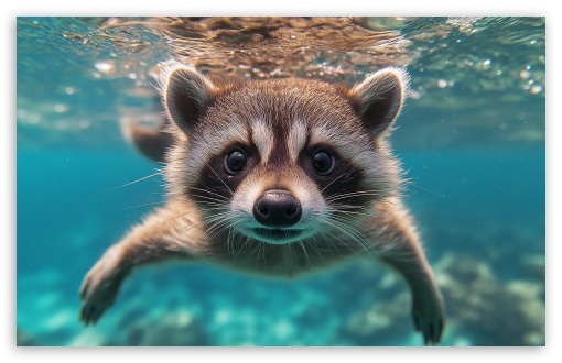 Raccoon Swimming UltraHD Wallpaper for UHD 16:9 ; HD 16:9 ; UltraWide 21:9 24:10 ; Widescreen 16:10 5:3 ; Fullscreen 4:3 5:4 3:2 ; Tablet 1:1 ; Mobile 3:4 ;